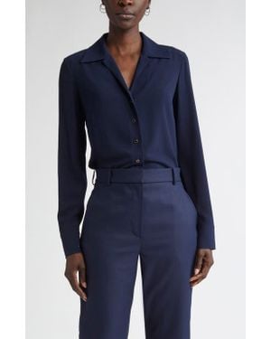 St. John Noel Stretch Crepe Button-Up Shirt - Blue