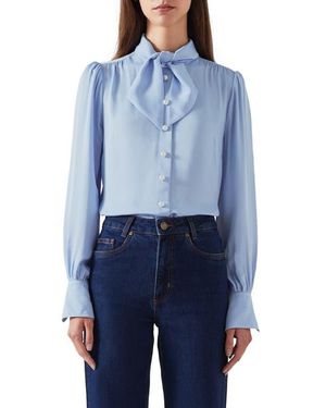 LK Bennett Hall Long Sleeve Woven Top - Blue