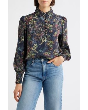 Apny Smocked Cuff Long Sleeve Top - Blue