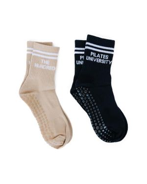 Pilates University 1883 Assorted 2-Pack Nonslip Grip Quarter Socks - Black