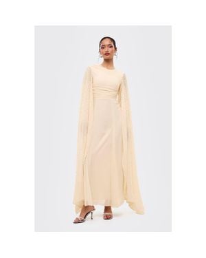 MARYISA Modest Cape Embellished Sequins Maxi Dress - Natural