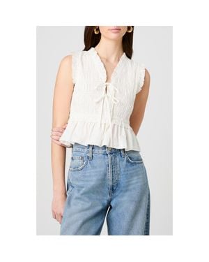 French Connection Rhodes Ruffle Smocked Peplum Cotton Poplin Top - Blue
