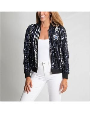 Cuce Dallas Cowboys Slim Fit Sequin Striped Full-Zip Bomber Jacket - Black