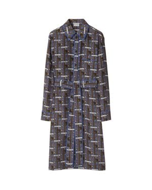 Burberry Bus Silk Shirt Dress - Blue