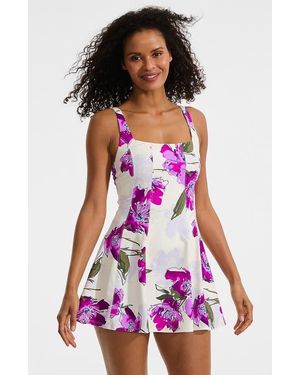 Lands' End Square Neck Corset Seamed Swim Dress - Multicolor