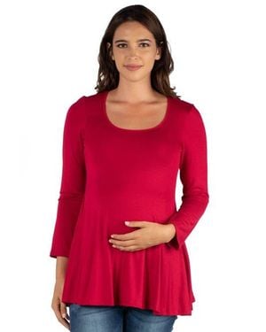 24seven Comfort Apparel Maternity Long Sleeve Swing Style Flared Tunic Top