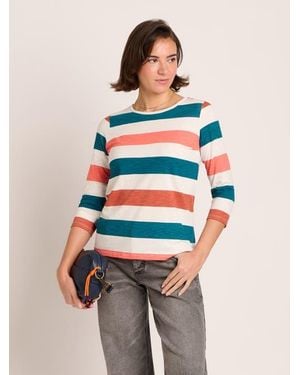 Brakeburn Lulworth Striped 3/4 Sleeve T-Shirt - Blue