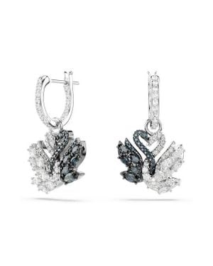 Swarovski Two-Tone Swan Hoop Earrings - White