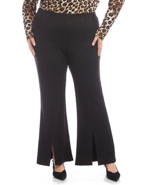 Karen Kane Faux Suede Front Slit Flare Pants - Black
