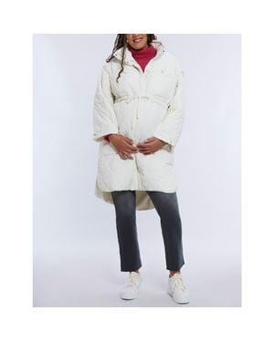 Motherhood Maternity Woven Full-Zip Long Sleeve Quilted Puffer Jacket - White