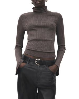 Mango Turtleneck Flare Sleeve Rib Sweater - Black