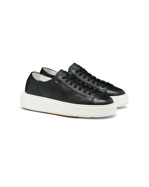 Santoni Tumbled Leather Sneaker - Black