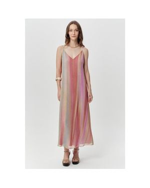 Exquise Layana V Neck Spaghetti Strap Striped Midi Dress - Pink