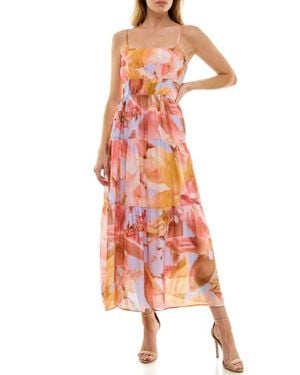 Socialite Abstract Floral Tiered Dress - Multicolor
