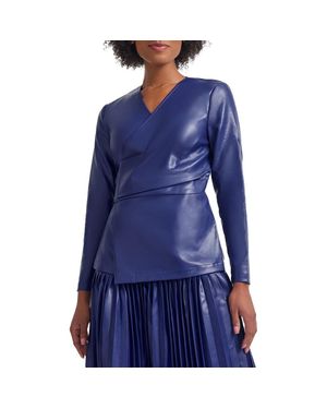 Misook Faux Leather Wrap Jacket - Blue