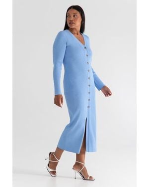 KADA The Long Sleeve Sweater Duster Midi Dress - Blue