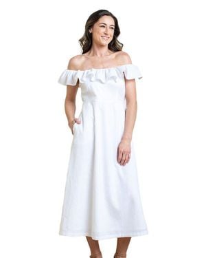 Hope & Henry Linen Ruffle Collar Dress - White