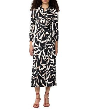 Diane von Furstenberg Sana Two Leaf Print Wrap Shirtdress - Black