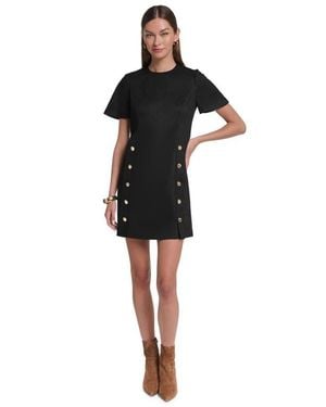Halston Short Sleeve Suede Shift Dress - Black