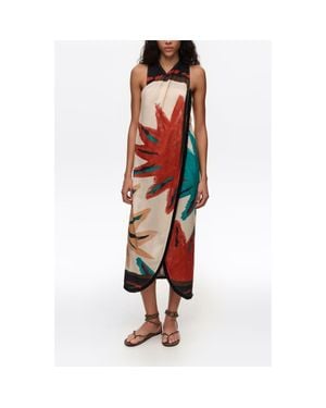 Bimba Y Lola Positional Sun Fringed Midi Wrap Dress - Red