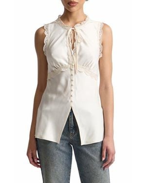 Avec Les Filles Lace Trim Keyhole Shell - White
