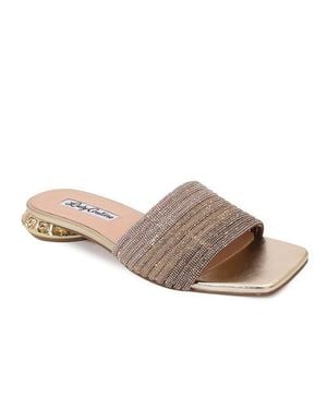 Lady Couture Multi Rhinestone Color Straps Slide With Multi Jewel Heel - Brown