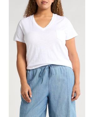 Caslon Short Sleeve Cotton & Modal V-Neck Pocket T-Shirt - White