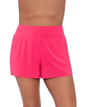 Aqua Green Beach Short High Waist Swimsuit Bottom - Pink