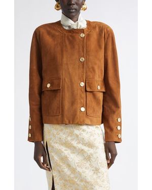 Saint Laurent Lambskin Suede Jacket - Brown
