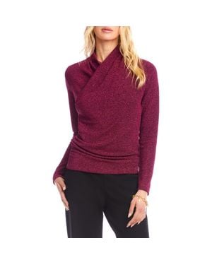 Karen Kane Metallic Knit Crossover Neck Top - Purple