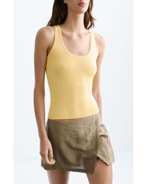 Mango Rib Knit Lace Trim Scoop Neck Tank - Yellow
