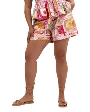 City Chic Isabel Mix Print Shorts - Red