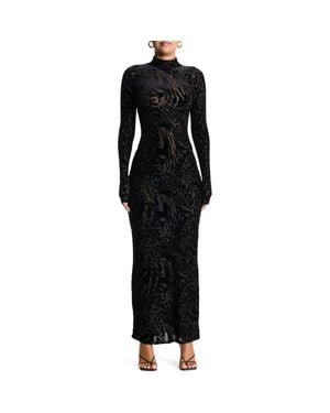 Naked Wardrobe Burnout Long Sleeve Maxi Dress - Black