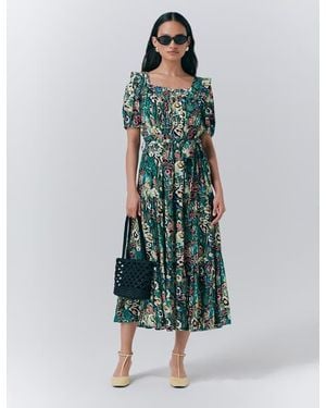 Ghost Georgia Tiered Floral Midi Dress - Green