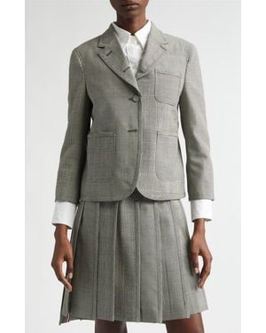 Thom Browne Glen Plaid Funmix Fresco Wool Crop Sport Coat - Gray