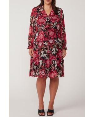 Estelle Petal Dream Floral Long Sleeve Dress - Red