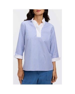Foxcroft Tammy Ruffle Collar Cotton Top - Blue