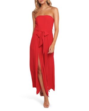 Petal & Pup Chanellie Tie Waist Sleeveless Maxi Jumpsuit - Red