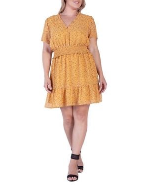 Standards & Practices Floral Short Sleeve Fit & Flare Dress - Orange