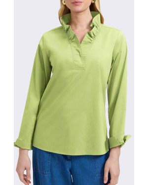 Foxcroft Tammy Ruffle Collar Cotton Blend Top - Green