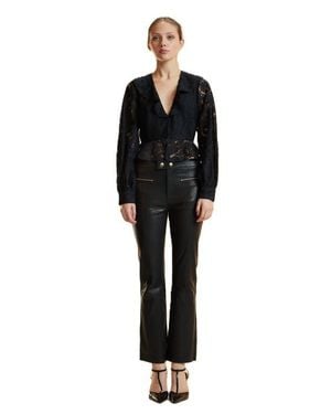 Cynthia Rowley V Neck Lace Blouse - Black