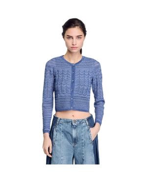 Sandro Glitter Knit Cardigan - Blue