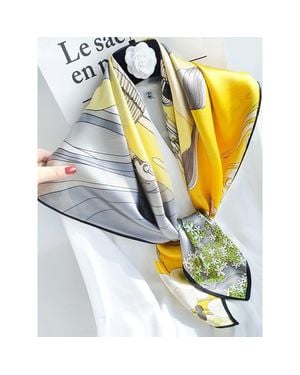 SILKSILKY Pure Mulberry Silk Printed Square Shawl Scarf - Metallic