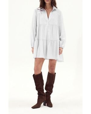 DELUC Gomera Tiered Button-Up Babydoll Minidress - White