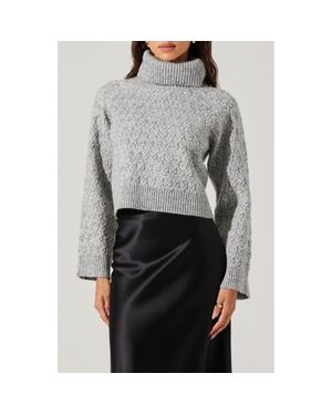 Astr Textured Stitch Crop Turtleneck Sweater - Gray