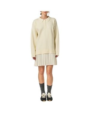 English Factory Long Sleeve Mixed Media Polo Minidress - Natural
