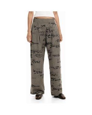 Desigual Check Print Pleat Front Pants - Gray