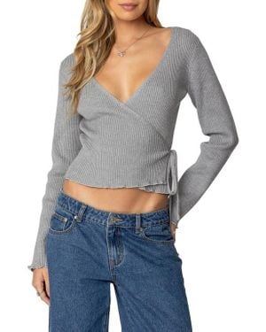 Edikted Paden Rib Knit Wrap Top - Blue
