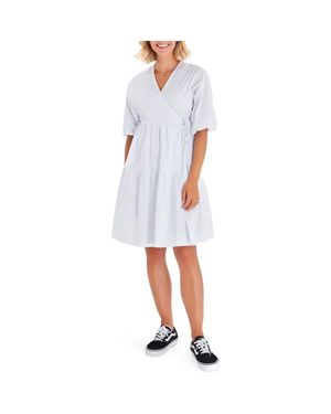 Accouchée Waterfall Tie Waist A-Line Maternity/Nursing Wrap Dress - White