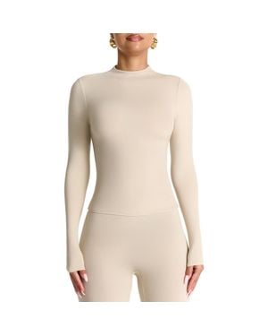 Naked Wardrobe Mock Neck Top - Natural